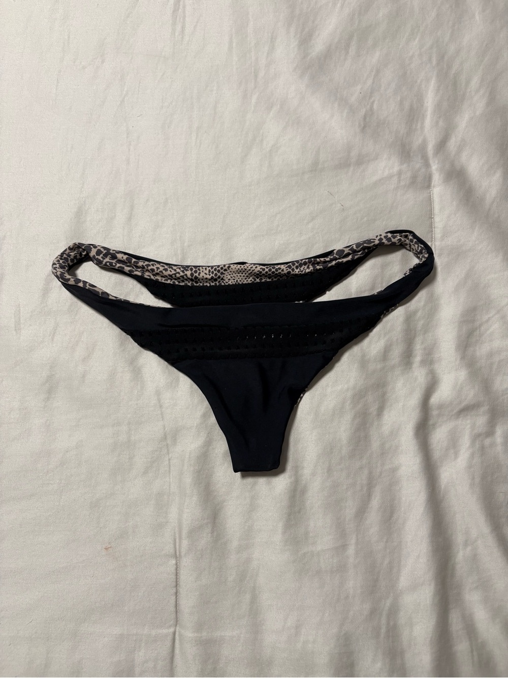 acacia swimwear Black Bikini Bottom with Snake-Print Waistband